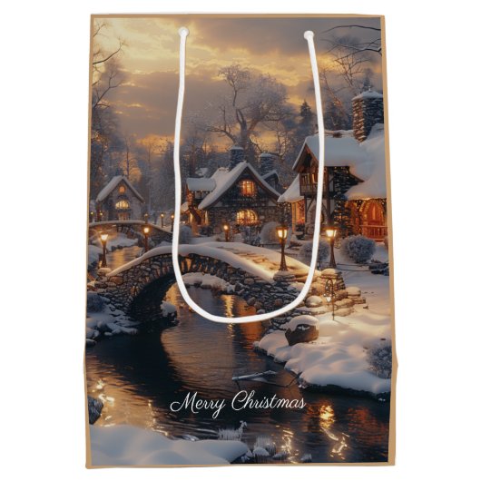 Gemütliche Weihnachtsdörfer Winterlandschaft Mittlere Geschenktüte (Rückseite)