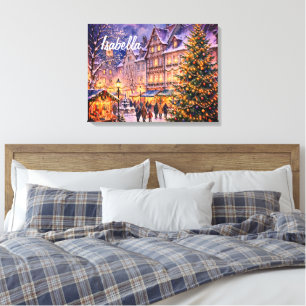 Gemütliche Weihnachtsdorflichter - Personalisierte Leinwanddruck