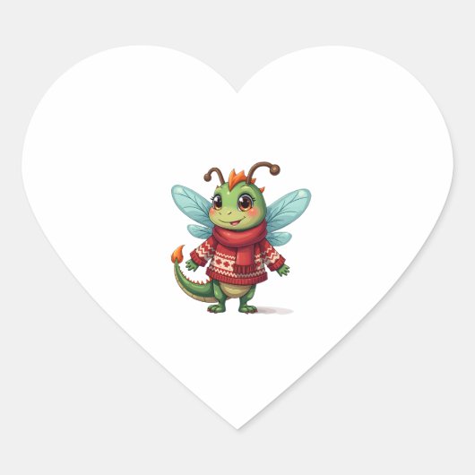 Gemütliche Weihnachtsdrachenfliege Herz-Aufkleber (Vorderseite)