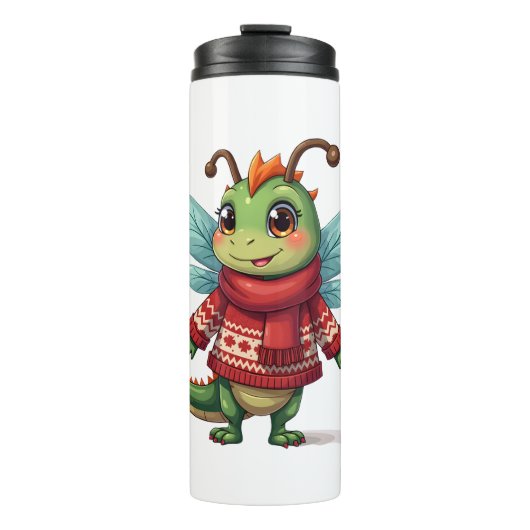 Gemütliche Weihnachtsdrachenfliege Thermosbecher (Vorderseite)