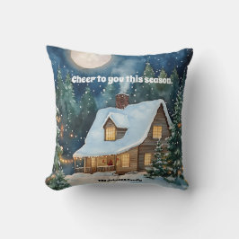 Gemütliche Weihnachtsfeier Hütte mit Schnee bedeck Kissen
