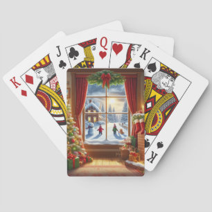 Gemütliche Weihnachtsfensterszene Spielkarten