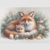 Gemütliche Weihnachtsfox Familie Rustikale Winter Seidenpapier (Vorderseite)
