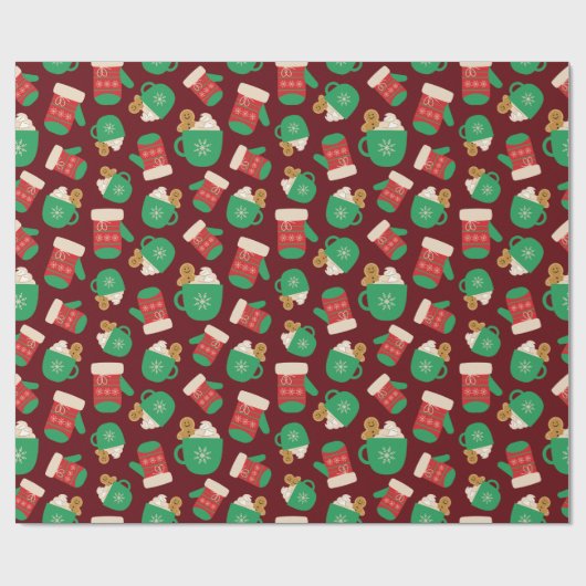 Gemütliche Weihnachtshandschuhe & Lebkuchen Latte Geschenkpapier (Flach)