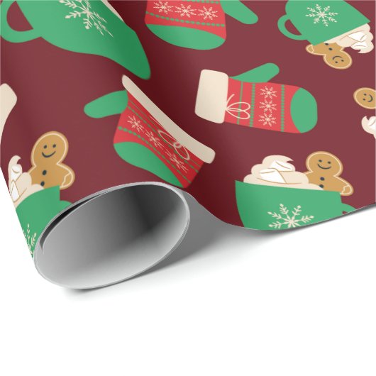 Gemütliche Weihnachtshandschuhe & Lebkuchen Latte Geschenkpapier (Rolleneckpunkt)