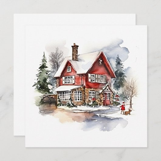 Gemütliche Weihnachtshäuser mit Schnee Mitteilungskarte (Vorne/Hinten)