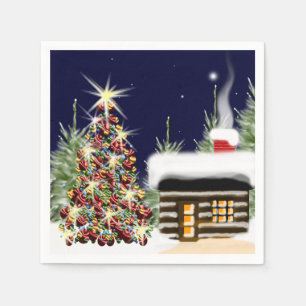 Gemütliche Weihnachtshütte Ferien Szene Weihnachts Serviette