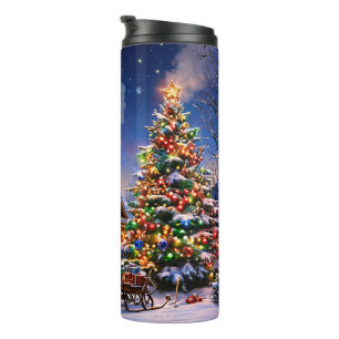 Gemütliche Weihnachtshütte - Schneebedeckter Wald Thermosbecher