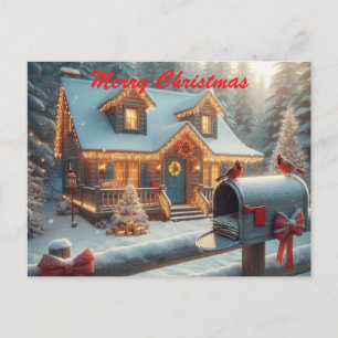 Gemütliche Weihnachtshütte Winter Wonderland Feiertagspostkarte