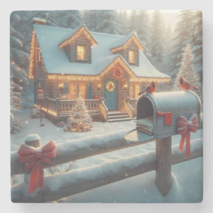 Gemütliche Weihnachtshütte Winter Wonderland Steinuntersetzer