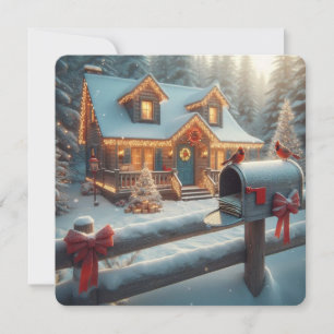 Gemütliche Weihnachtshütte Winterwunderland Feiertagskarte