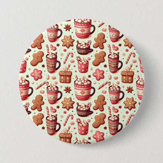 Gemütliche Weihnachtskakao- und Lebkuchenmuster Button (Vorderseite)