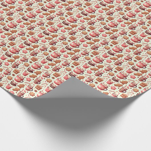 Gemütliche Weihnachtskakao- und Lebkuchenmuster Geschenkpapier (Ecke)