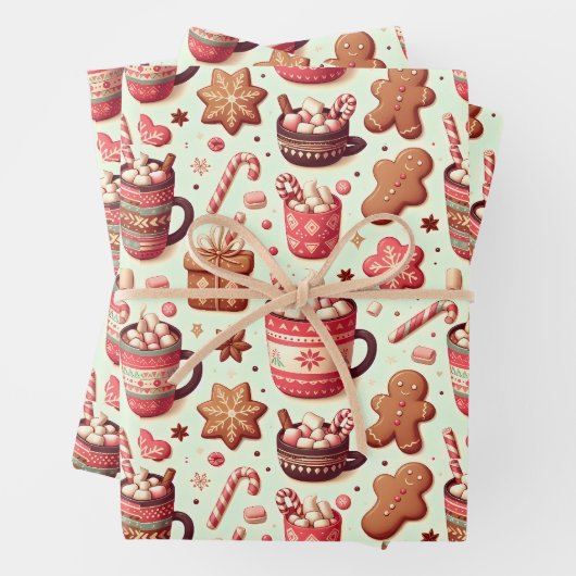 Gemütliche Weihnachtskakao- und Lebkuchenmuster Geschenkpapier Set (Beispiel)