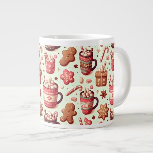 Gemütliche Weihnachtskakao- und Lebkuchenmuster Jumbo-Tasse (Vorderseite Rechts)