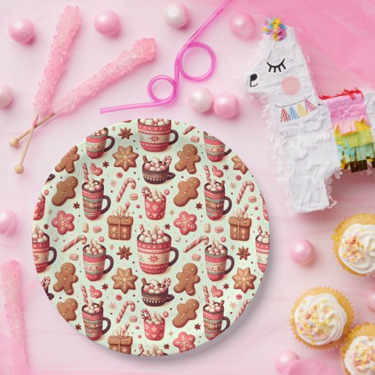 Gemütliche Weihnachtskakao- und Lebkuchenmuster Pappteller (Party)