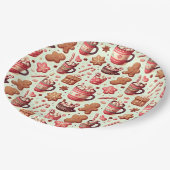 Gemütliche Weihnachtskakao- und Lebkuchenmuster Pappteller (Schrägansicht)