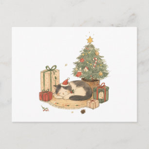 Gemütliche Weihnachtskatze mit Geschenken und Weih Postkarte