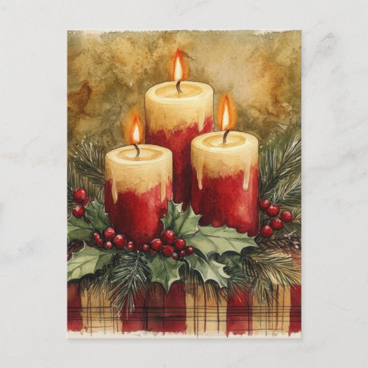 Gemütliche Weihnachtskerzen Feiertagspostkarte (Vorderseite)