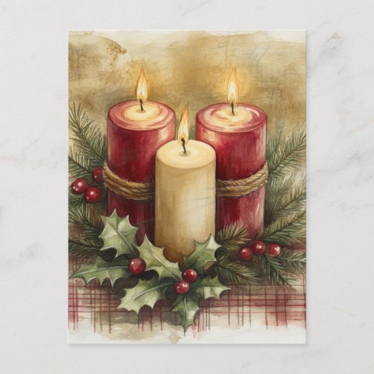 Gemütliche Weihnachtskerzen Feiertagspostkarte (Vorderseite)