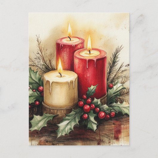 Gemütliche Weihnachtskerzen Feiertagspostkarte (Vorderseite)