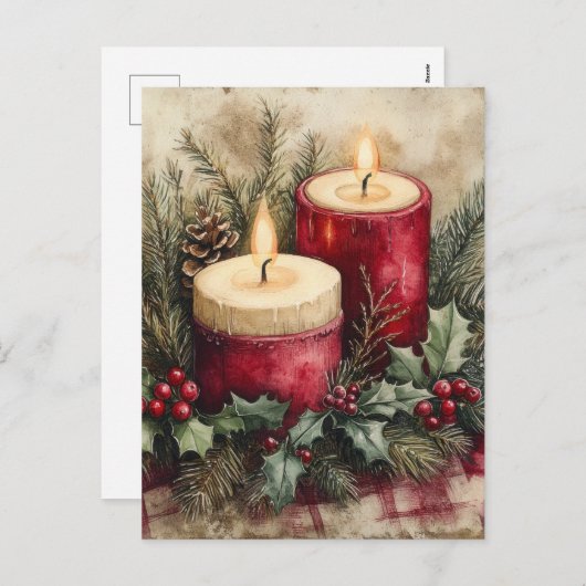 Gemütliche Weihnachtskerzen Feiertagspostkarte (Vorne/Hinten)