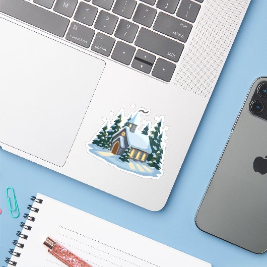 Gemütliche Weihnachtskirche | Snowy Country Aufkleber (Laptop mit iPhone)