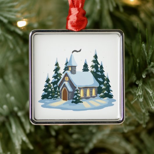 Gemütliche Weihnachtskirche | Snowy Country Ornament Aus Metall (Baum)