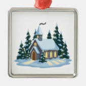 Gemütliche Weihnachtskirche | Snowy Country Ornament Aus Metall (Vorne)