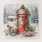 Gemütliche Weihnachtslandschaft in Aquarellfarben Puzzle (Vertikal)