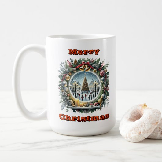 Gemütliche Weihnachtslandschaft Kaffeetasse (Mit Donut)