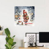 Gemütliche Weihnachtslandschaft mit kleinem Mädche Poster (Heimbüro)