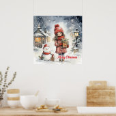 Gemütliche Weihnachtslandschaft mit kleinem Mädche Poster (Küche)