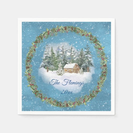 Gemütliche Weihnachtslandschaft Serviette (Vorderseite)