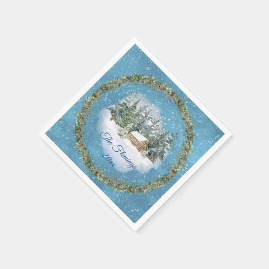Gemütliche Weihnachtslandschaft Serviette (Ecke)