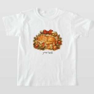Gemütliche Weihnachtsorange Katze Schlafgeschenkbo T-Shirt