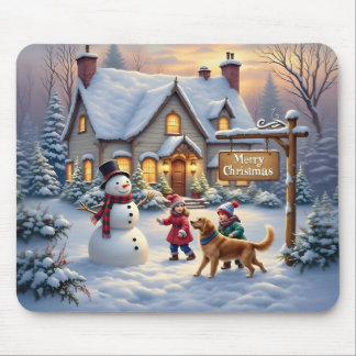 Gemütliche Weihnachtsschnee-Szene-Kunst Mousepad