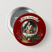 Gemütliche Weihnachtsschneeglobe-Hütte-Szene Button (Vorne & Hinten)