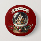 Gemütliche Weihnachtsschneeglobe-Hütte-Szene Button (Vorderseite)