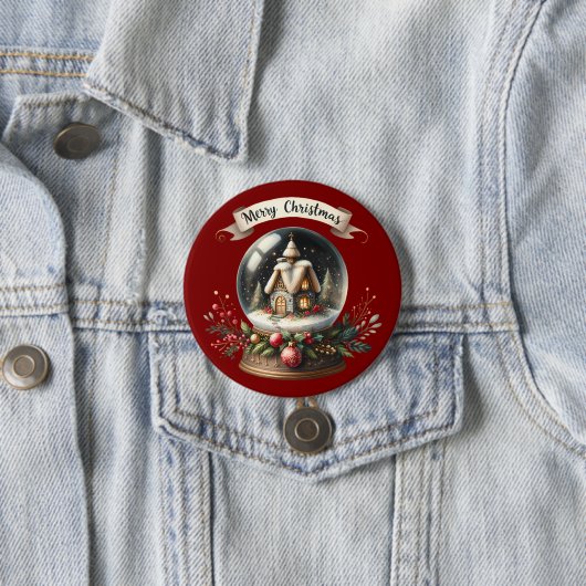 Gemütliche Weihnachtsschneeglobe-Hütte-Szene Button (Beispiel)