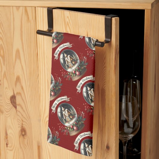 Gemütliche Weihnachtsschneeglobe-Hütte-Szene Geschirrtuch (Drittel gefaltet)