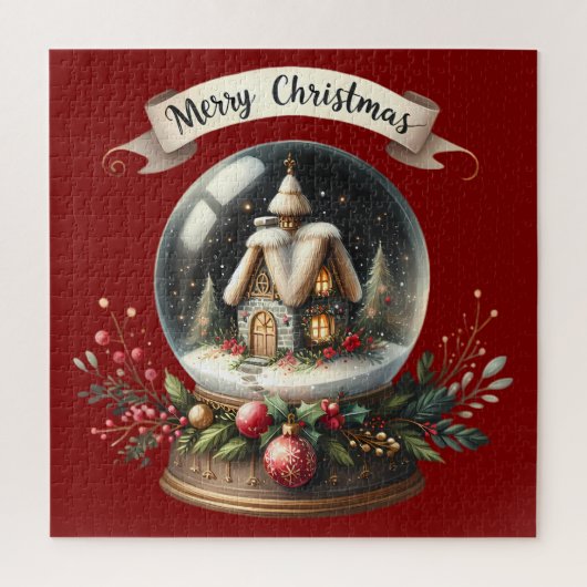 Gemütliche Weihnachtsschneeglobe-Hütte-Szene Puzzle (Vertikal)