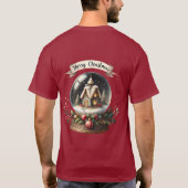 Gemütliche Weihnachtsschneeglobe-Hütte-Szene T-Shirt (Rückseite)