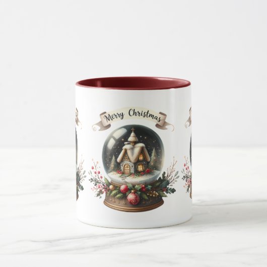 Gemütliche Weihnachtsschneeglobe-Hütte-Szene Tasse (Zentrum)