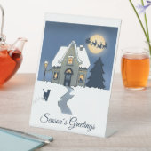 Gemütliche Weihnachtsszene mit House and Cat in Sn Sockelschild (In Situ)