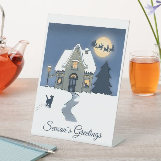 Gemütliche Weihnachtsszene mit House and Cat in Sn Sockelschild (In Situ)