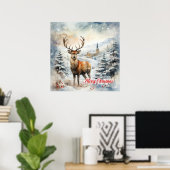 Gemütliche Weihnachtsszene mit Rentieren Poster (Heimbüro)