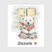 Gemütliche Weihnachtsszene Red Scarf Polar Bär Aufkleber (Blatt)