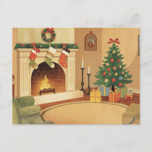 Gemütliche Weihnachtszimmer-Illustration Postkarte