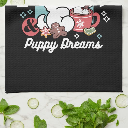 Gemütliche Welpenträume - heiße Schokolade und Wei Geschirrtuch (Gefaltet)